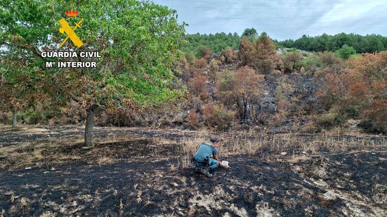 <i>Un agente de la Guardia Civil investigando las causas de los incendios en el Parque Natural. / Guardia Civil. </i>