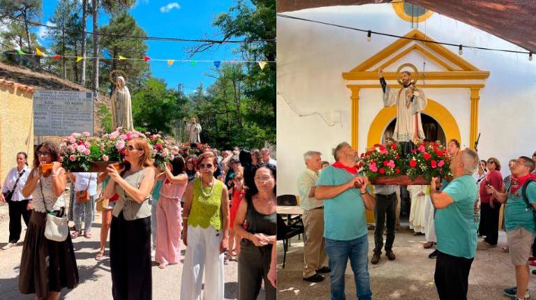 <i>A la izquierda la Virgen de Fátima y a la derecha San Francisco Javier durante la procesión. / Álvaro Guzguti / Diario JAÉN. </i>
