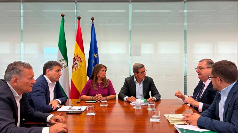 <i>La alcaldesa de Linares, Auxi del Olmo, y el consejero Jorge Paradela, en la reunión sobre Aemsa Santana. / Ayuntamiento de Linares. </i>
