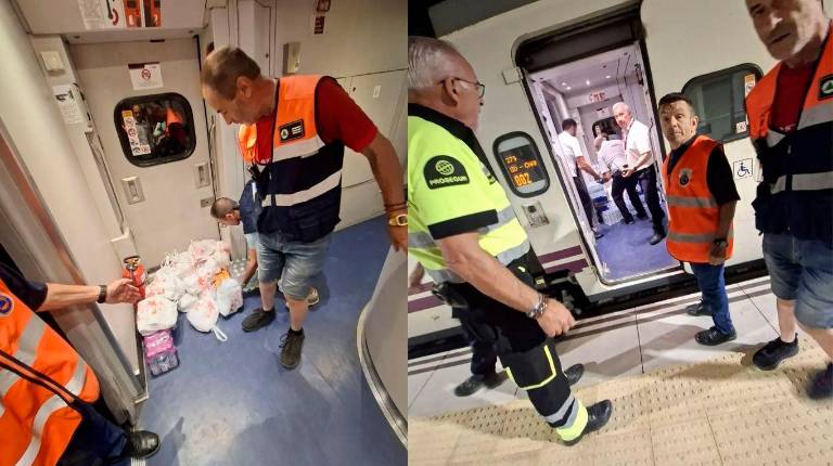 <i>Voluntarios de Protección Civil en el tren. / Ayuntamiento de Linares.</i>