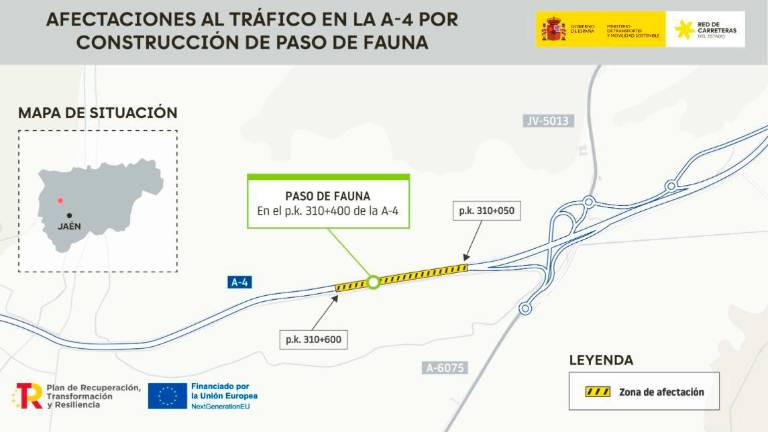 Afectaciones al tráfico en la A-4 por la construcción de un paso de fauna hasta marzo