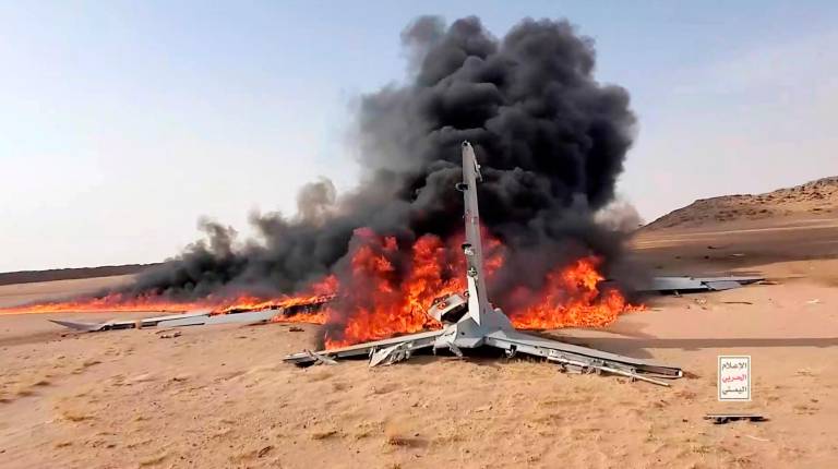 <i>Imagen de archivo de un presunto dron saudí interceptado en Al Jawf , en Yemen. / Europa Press.</i>