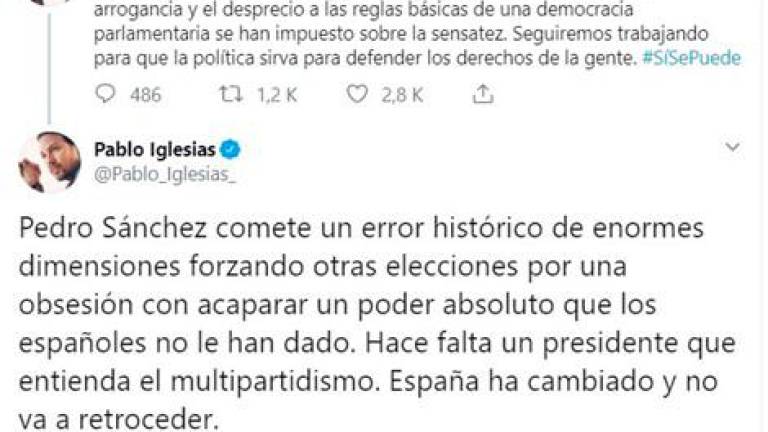 Iglesias culpa a Sánchez del error histórico de repetir elecciones