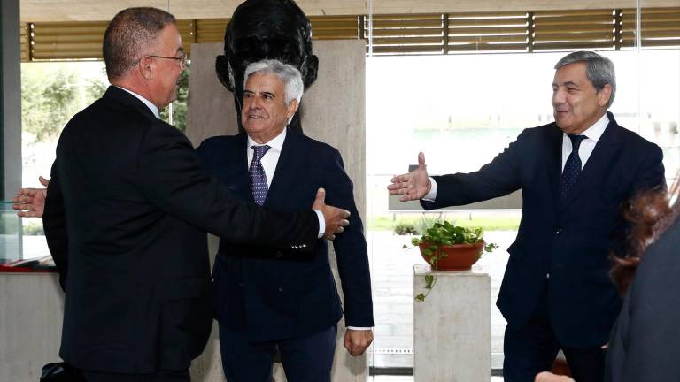 Pedro Rocha, presidente de la RFEF, con su colegas de Portugal y Marruecos. / Prensa RFEF.