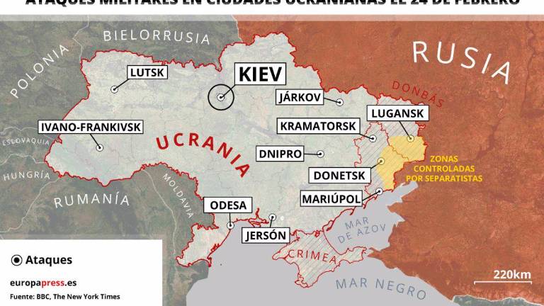 Mapa de zonas atacadas por Rusia en Ucrania