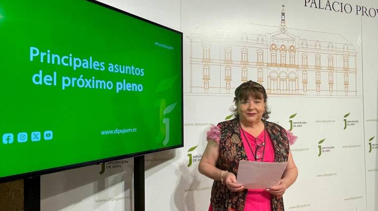 <i>Pilar Parra durante una comparecencia para informar de los asuntos del pleno. Archivo. / Diputación de Jaén.</i>