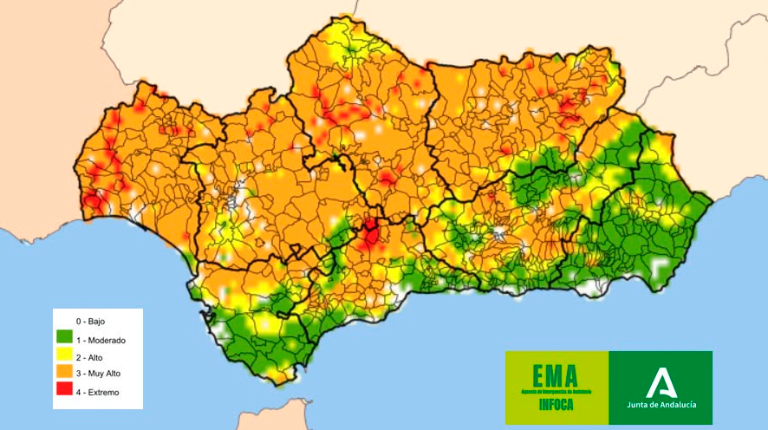 <i>Mapa riesgo de incendios forestales Andalucía. / Plan Infoca. </i>
