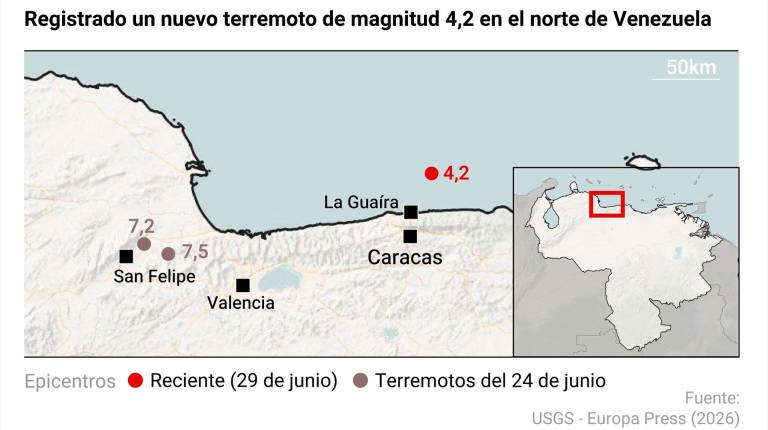 <i>Mapa con localización de terremotos en Venezuela. / Europa Press.</i>