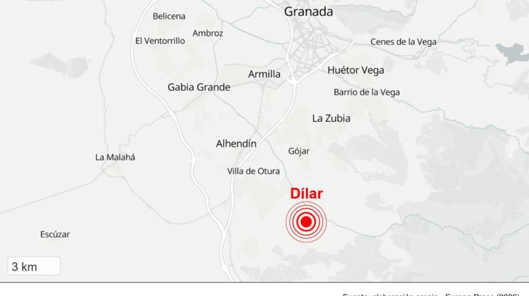 <i>Localización del lugar donde ha tenido epicentro el sismo de magnitud 3,4 registrado en la provincia de Granada. / Europa Press. </i>
