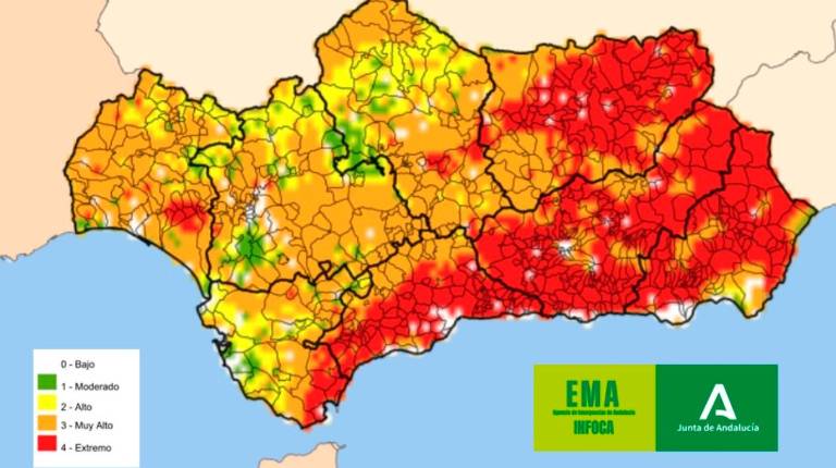 <i>Mapa del índice de riesgo de incendios forestales. / Plan Infoca. </i>