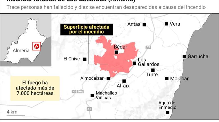 El incendio de Los Gallardos desciende a nivel cero y se espera que quede controlado hoy