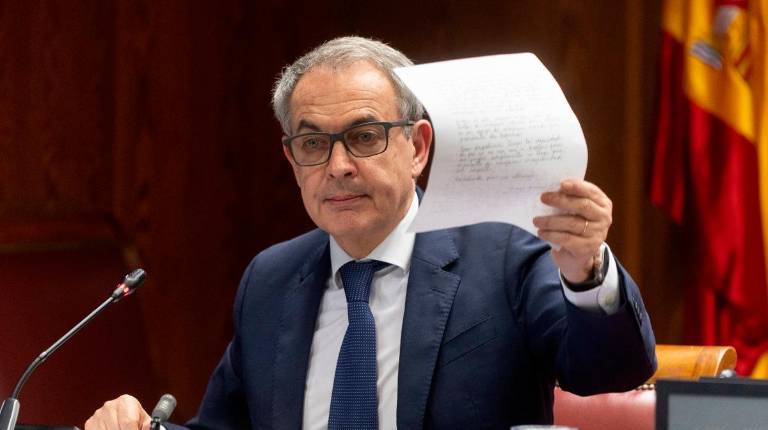 <i>Zapatero durante su declaración en el juicio del caso “Koldo”. / Europa Press.</i>