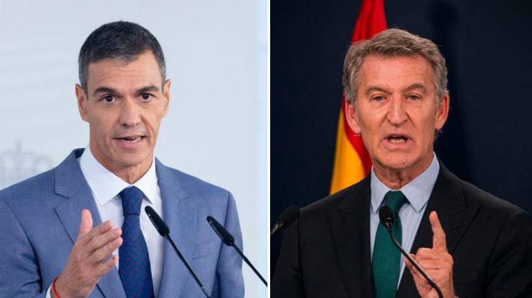 <i>El presidente del Gobierno, Pedro Sánchez, y el líder del PP, Alberto Núñez Feijóo. / Europa Press.</i>
