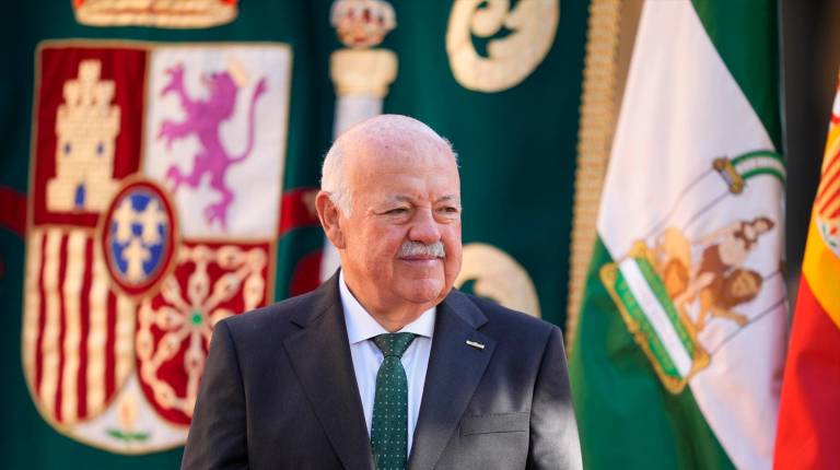 <i>El presidente del Parlamento andaluz, Jesús Aguirre, durante el acto de toma de posesión de Juanma Moreno como presidente de la Junta de Andalucía, a 5 de julio de 2026. / Joaquín Corchero / Europa Press.</i>