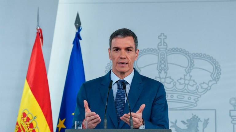 <i>El presidente del Gobierno, Pedro Sánchez, en el Palacio de la Moncloa, a 12 de mayo de 2026. / Carlos Luján / Europa Press.</i>