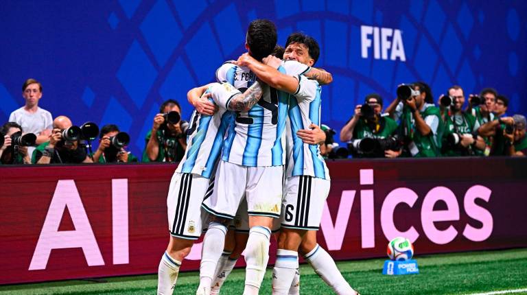 <i>Celebración de Argentina en el partido contra Egipto.</i>