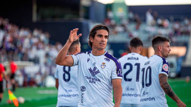 <i>Marco Siverio y Jaume Pol, en un partido del Real Jaén de esta temporada. / Real Jaén.</i>