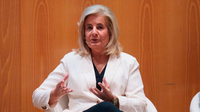 <i>La presidente de la Fundación CEOE, Fátima Báñez, interviene en el acto de presentación de la Fundación Andalucía 27. A 15 de septiembre de 2026. / Europa Press.</i>