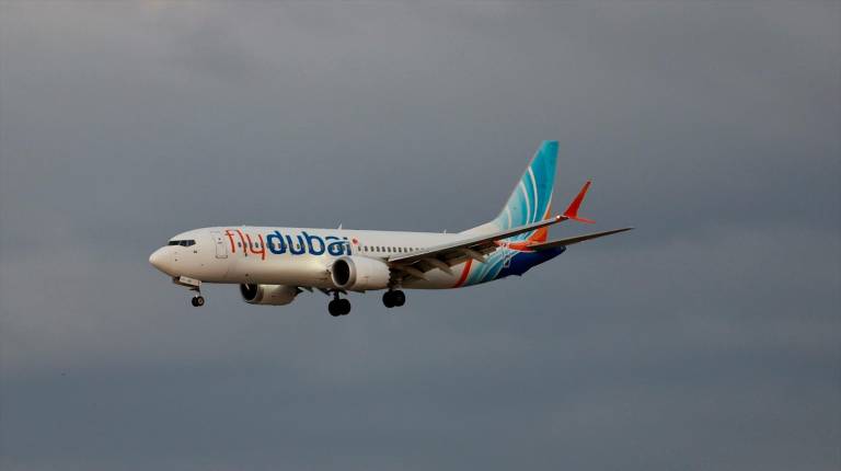 <i>Un avión de la aerolínea emiratí Flydubai. / Europa Press. </i>