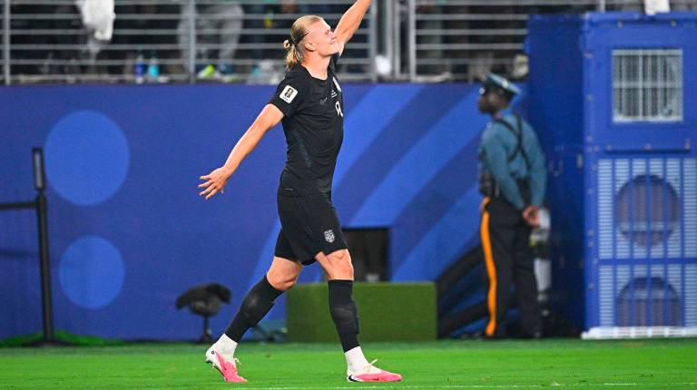 <i>Erling Haaland celebra uno de sus goles en el Noruega-Senegal del Mundial 2026.</i>