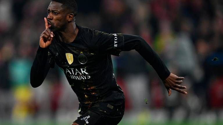 <i>El futbolista del PSG y Balón de Oro Ousmane Dembélé celebra su gol ante el Bayern de Múnich / Europa Press.</i>
