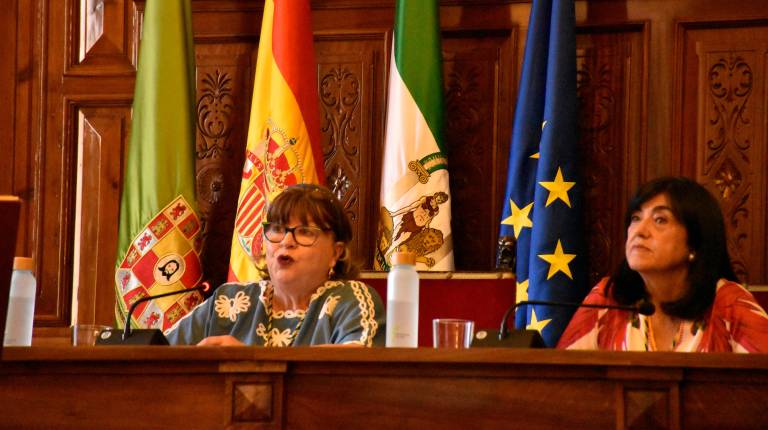 <i>La portavoz socialista durante su intervención en el pleno extraordinario. / Juanjes García / Diario JAÉN.</i>