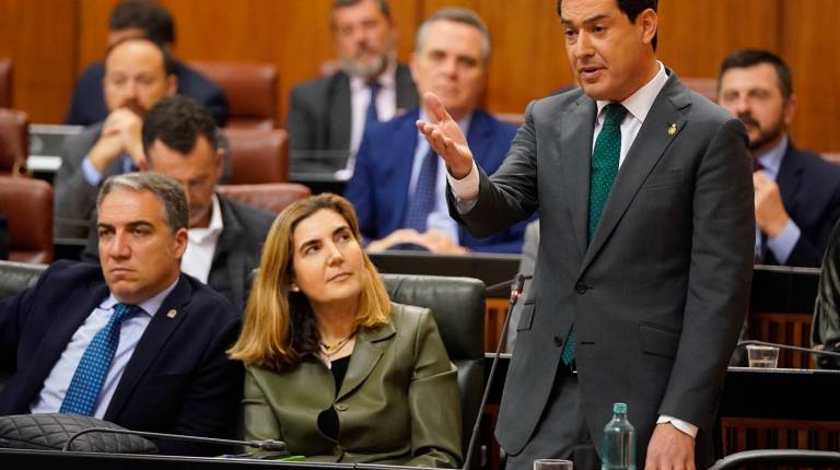 ANDALUCÍA. <i>Juanma Moreno, en la sesión de control del Parlamento.</i>