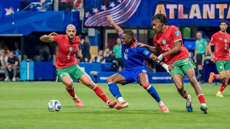 <i>Jugada del partido entre Marruecos y Haití. / Walter Arce / Gmg / ASP via ZUMA P / DPA.</i>