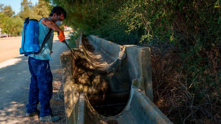 <i>Operarios realizan trabajos de control y tratamiento de mosquitos transmisores del virus del Nilo occidental. / Francisco J. Olmo / EUropa Press. </i>