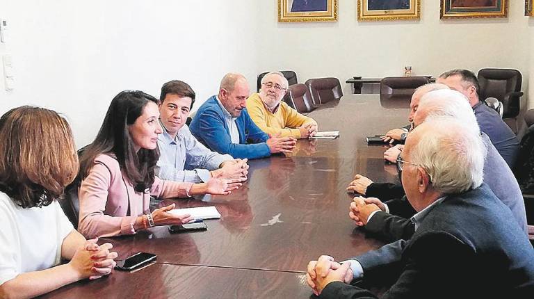 ENCUENTROS. <i> A la izquierda, reunión del PSOE con los integrantes de la Plataforma en Defensa de las Pensiones; a la derecha, encuentro entre Ciudadanos y la Cámara de Comercio. </i>