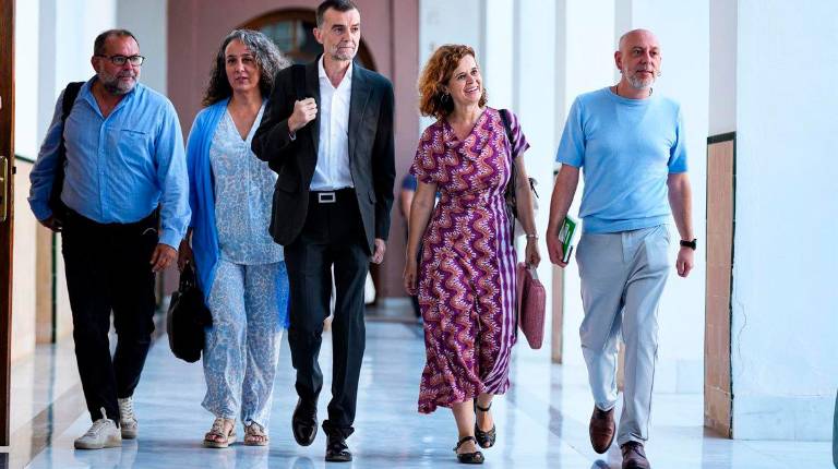 <i>El portavoz de Por Andalucía y coordinador federal de Izquierda Unida, Antonio Maíllo,, acompañado por los miembros de su Grupo Parlamentario. Archivo. / María José López / Europa Press.</i>