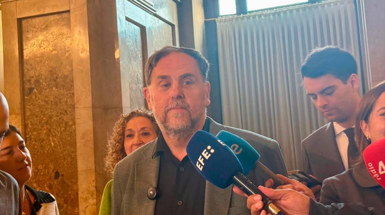 <i>El líder de ERC, Oriol Junqueras, en declaraciones en el Parlament. / Europa Press.</i>
