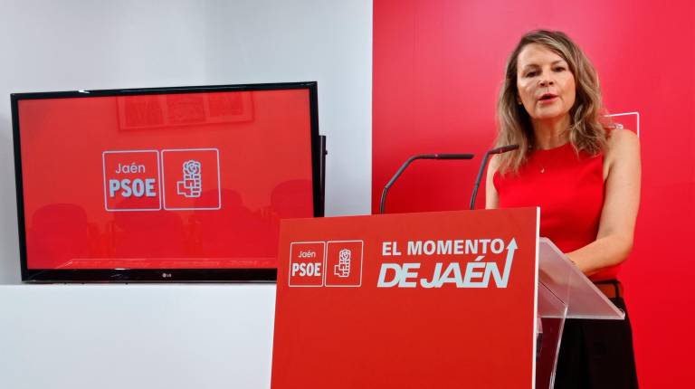<i>La diputada socialista Ana Cobo, en rueda de prensa esta mañana en la sede de la calle Hurtado. / Fran Miranda / Diario JAÉN.</i>