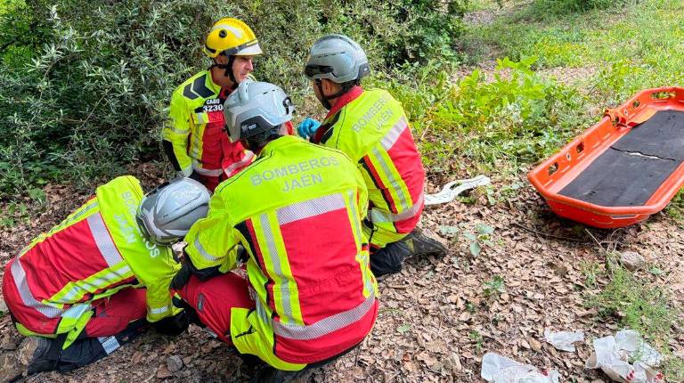 <i>Varios bomberos participan en el rescate. / Ayuntamiento de Jaén.</i>