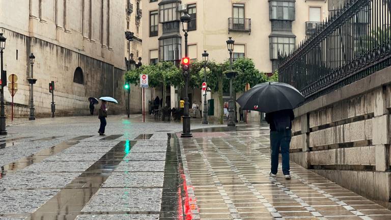Lluvia en la calle Bernabé Soriano de la capital. Archivo. / Jason Moyano / Diario JAÉN. 