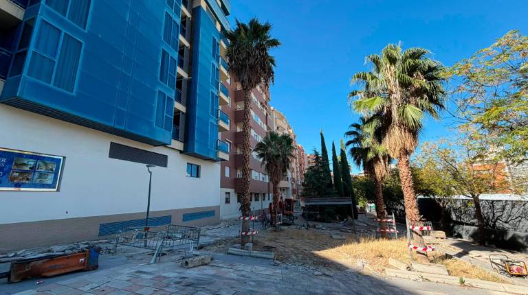 <i>Máquinas realizando labores de reparación, este viernes, en la plaza de las Sufragistas. / Francisco J. Marín / Diario JAÉN. </i>
