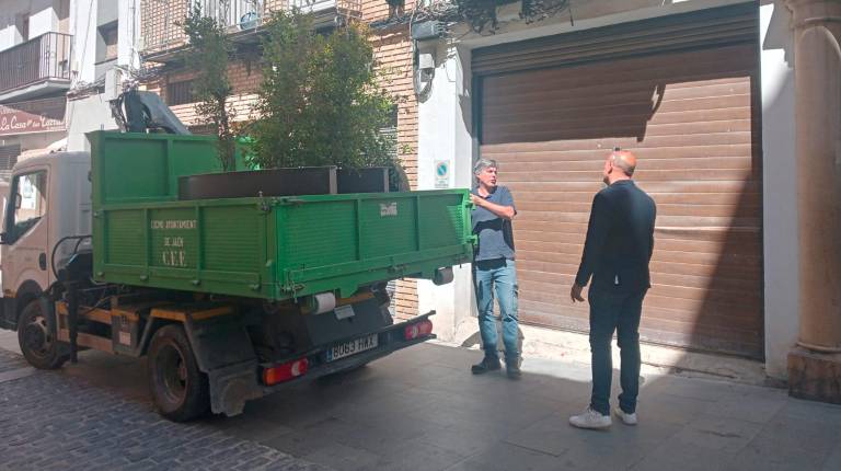 <i>Imagen de la colocación de un macetero. / Ayuntamiento de Jaén.</i>