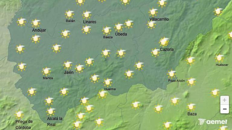 Mapa del tiempo para hoy, sábado 4 de octubre, en la provincia de Jaén. / Aemet.