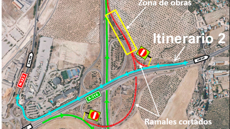 Cortes nocturnos al tráfico en el enlace 36 de la A-44, al norte de la capital