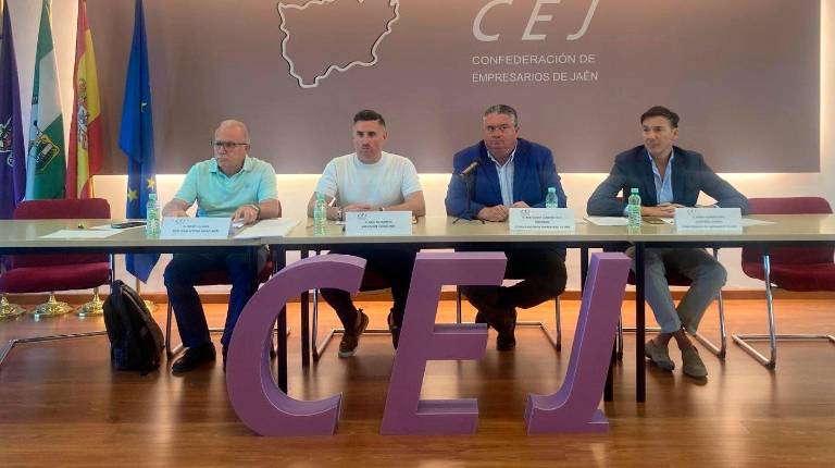 <i>Moisés Calzada, Raúl Gil, Bartolomé González y Mario Azañon en la comparecencia sobre el transporte escolar. / CEJ. </i>