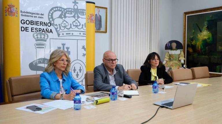 <i>Manuel Fernández mantiene una reunión de trabajo con la directora provincial de la Tesorería General de la Seguridad Social, Josefina Verdejo; la jefa de la Oficina de Extranjería, Beatriz Valle y responsables de Correos. / Subdelegación del Gobierno.</i>