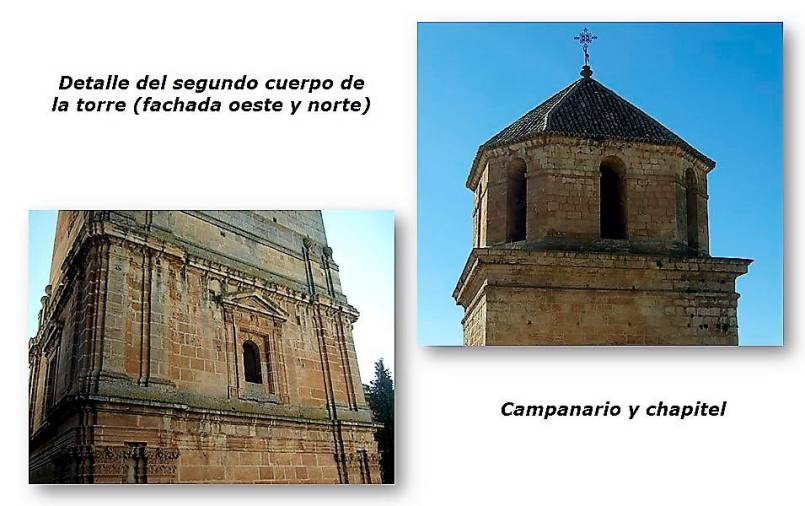 <i>Detalles del campanario, chapitel y 2º cuerpo de la torre. </i>