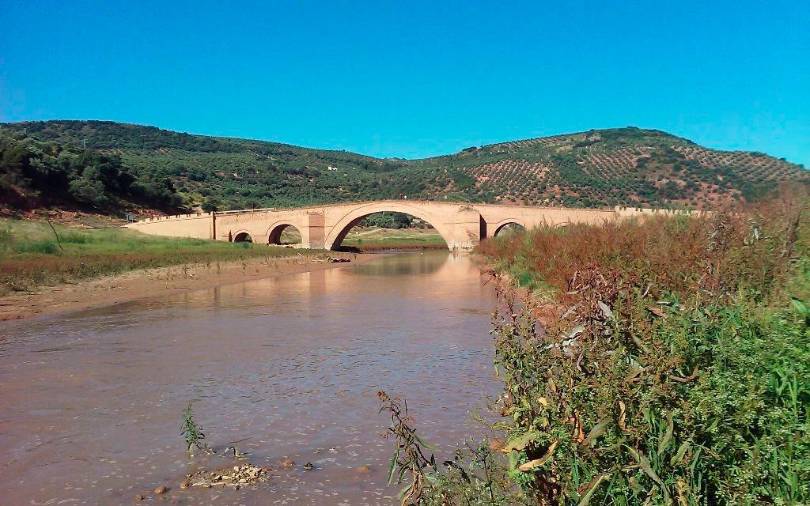 <i>Vista del alzado del puente Ariza aguas arriba del río Guadalimar.</i>