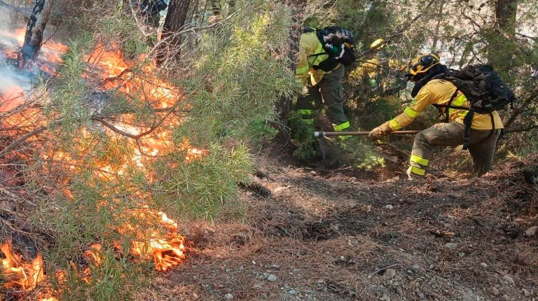 <i>Bomberos en sus labores de extinción en el término municipal Santiago-Pontones. / Plan Infoca. </i>