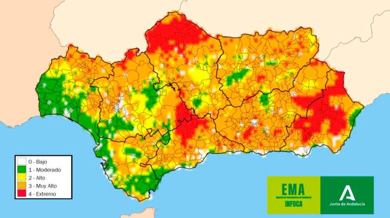 <i>Mapa del riesgo de incendios forestales en Andalucía. / Plan Infoca. </i>