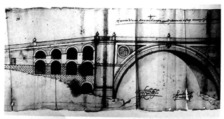 <i>Plano de alzado del puente diseñado por los maestros canteros Andrés de Vandelvira Y Francisco del Castillo “El Joven”.</i>