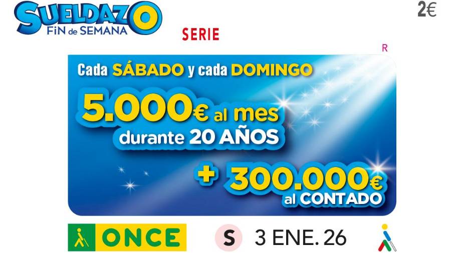 $!<i>Cupón del 3 de enero del Sueldazo del fin de semana. / ONCE.</i>