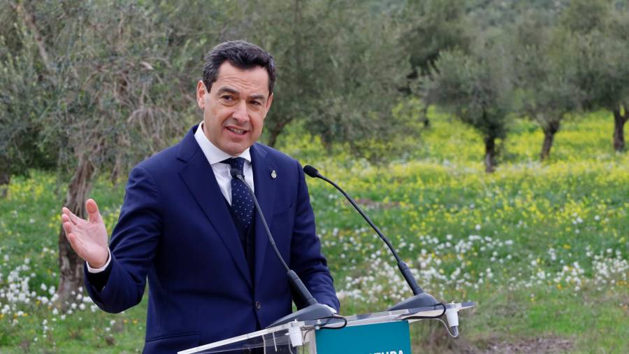 <i>El presidente de la Junta de Andalucía, Juanma Moreno, en la inauguración. </i>