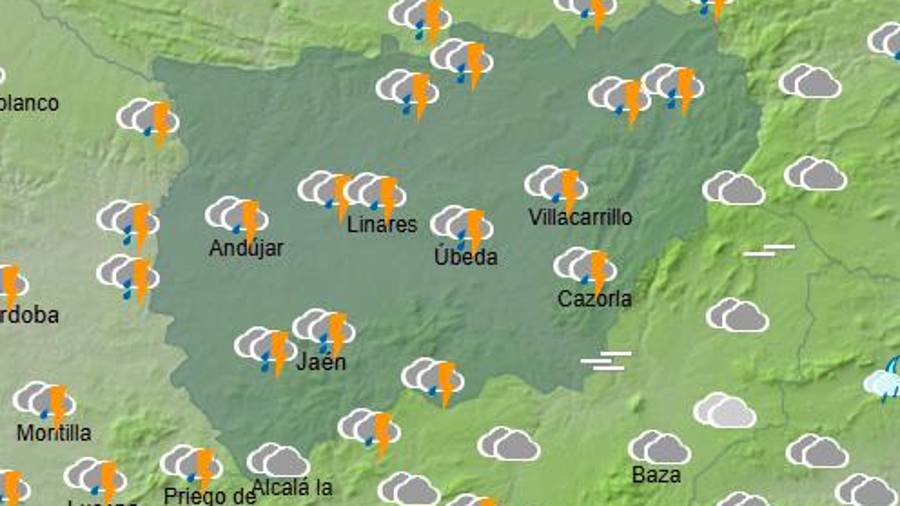 <i>Previsión de Aemet para las 21.00 horas.</i>
