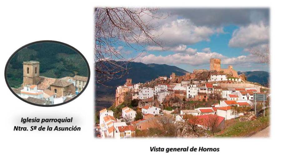 <i>Vista general de la población de Hornos y su iglesia parroquial.</i>